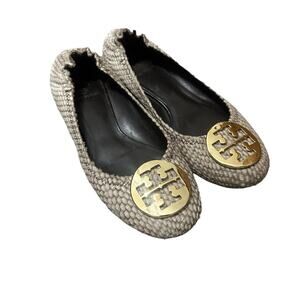 Tory Burch Bovine Calf Hair Snake Skin Print Flats Sz 8.5